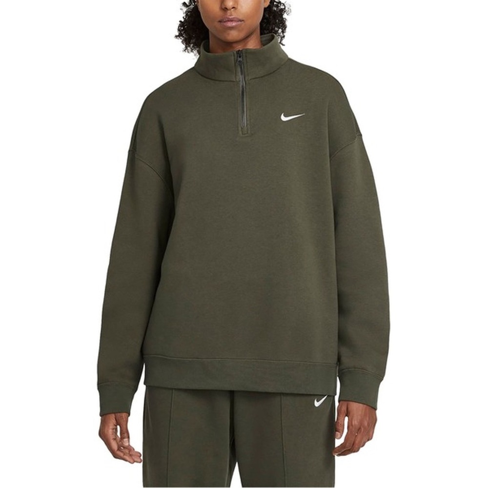 Nike Olive Quarter-Zip Pullover with White Swoosh